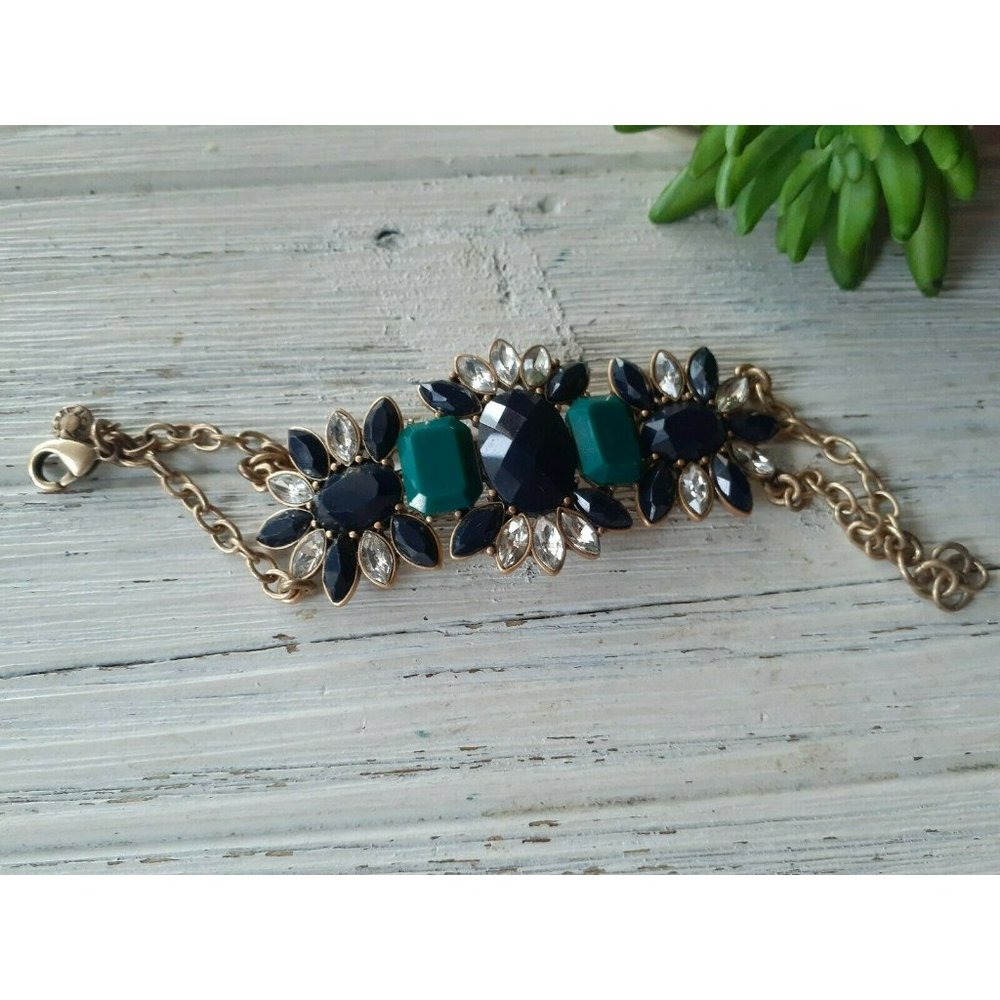 J.Crew jeweled MULTICOLOR Rhinestone Statement bracelet 7.5in Goldtone BLINGY